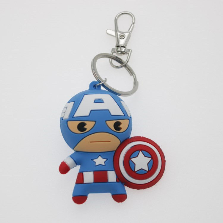 अनुकूलित खिलौने 3 डी कार्टून एनीमे कैप्टन अमेरिका रबर चाबी का सा Custom Pvc Keychain